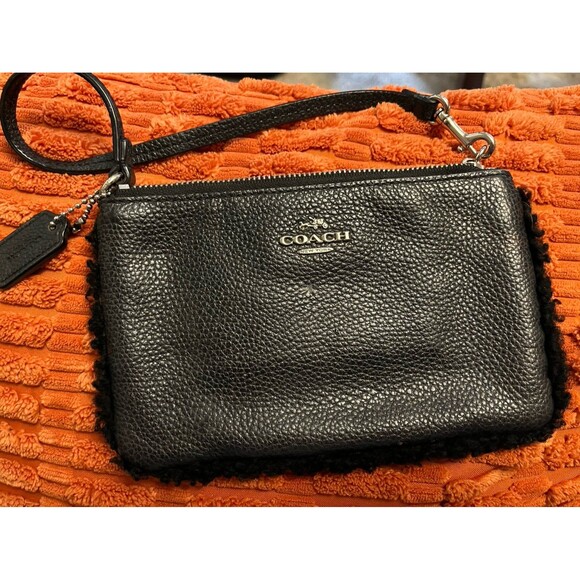 Vintage Coach Nolita black pebble leather wristlet clutch mini purse bag fringe - Picture 1 of 8